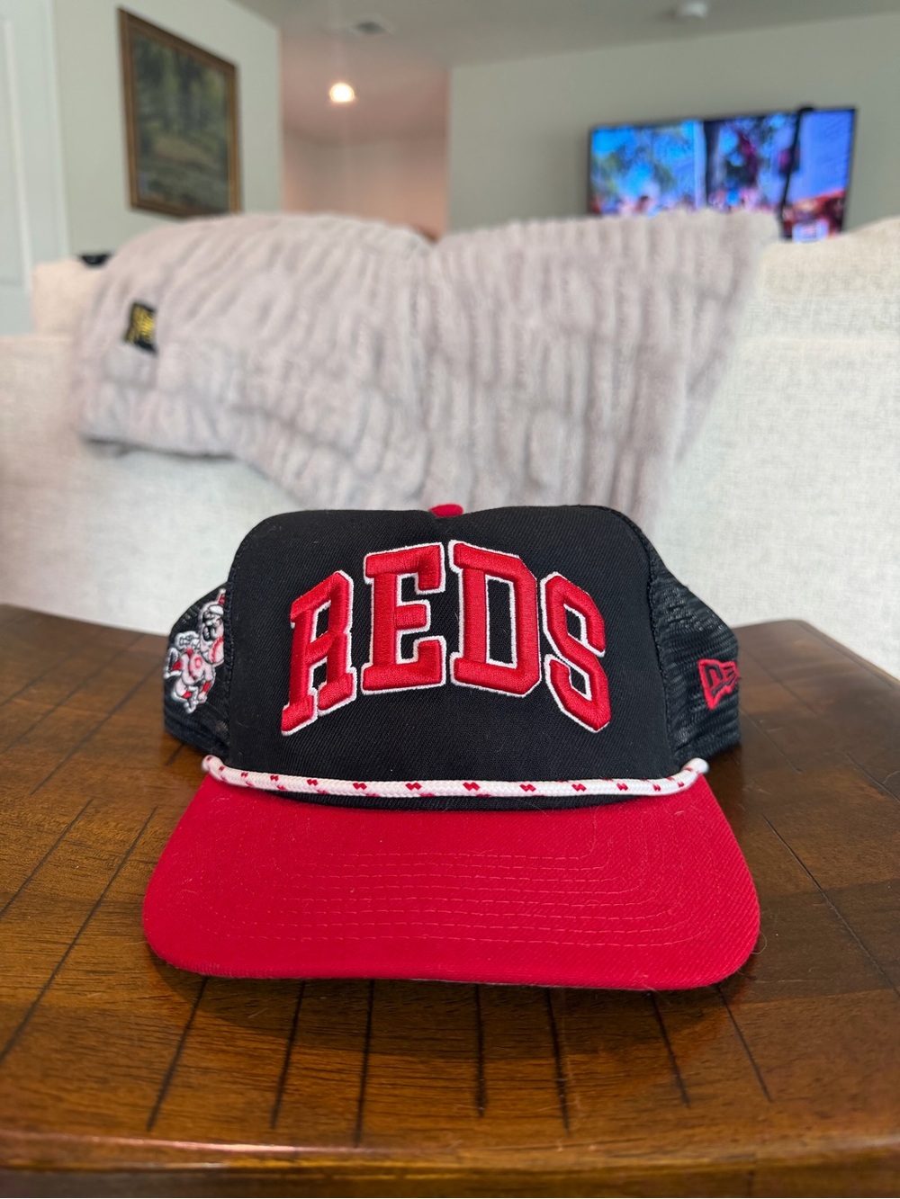 New Era Reds Black and Red Rope-Trim Cap